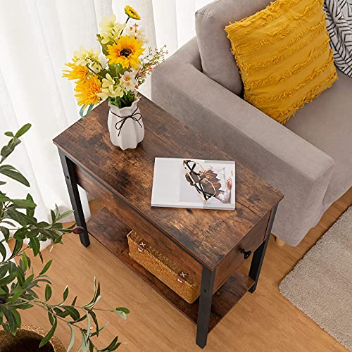 HOOBRO Side Table, 2Tier Nightstand with Drawer, Narrow End Table for