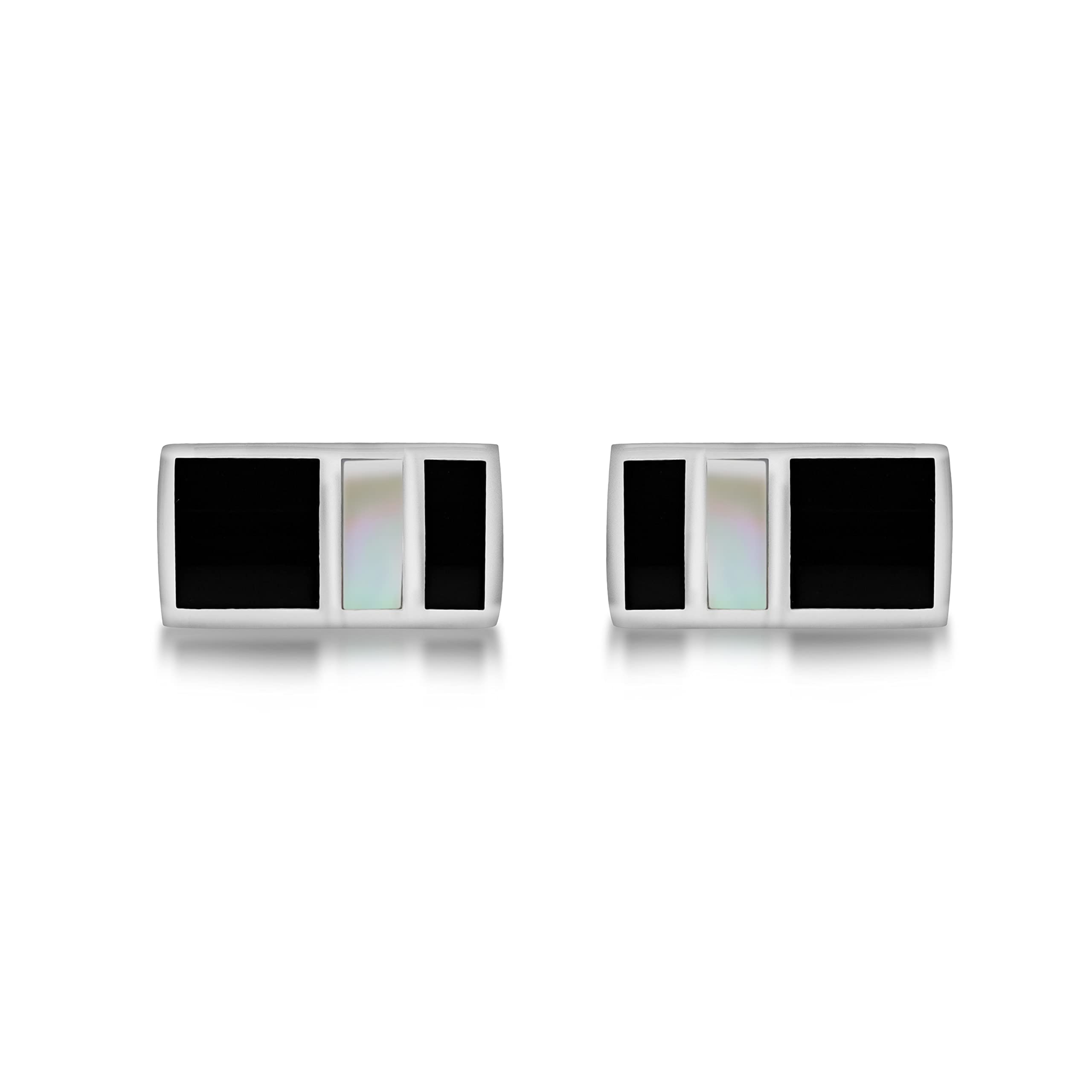 Tuscany Silver Men's Sterling Silver Onyx and Mother of Pearl Rectangle Cufflinks