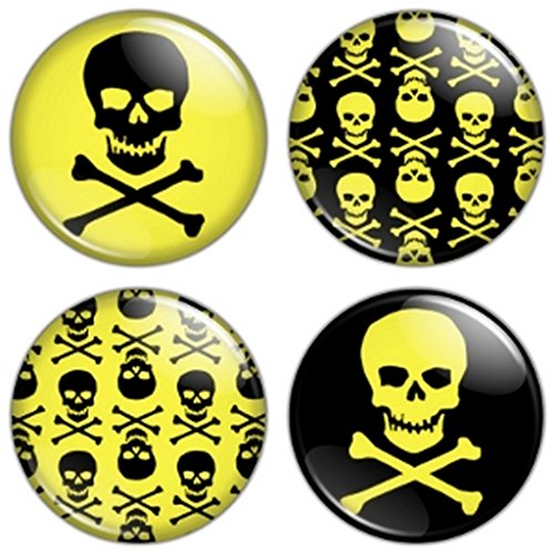Button Bistro Men's Skull & Crossbones 1.25 inch (32 mm) Pinback Button Set Badges Pins Yellow