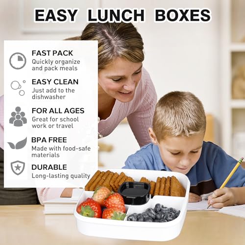 Greentainer Lunch Box 1500 ml 3 Removable Compartments, Fork + Dressing 2oz, Leakproof, BPA Free, Microwave Safe (No Lid), for Work, Picnic, Travel (Black)
