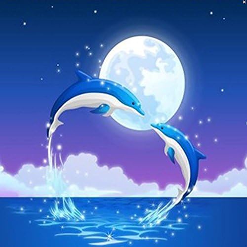 Dolphin loving Diamond Painting 5D DIY Full Drill Dolphin Heart Shaped Craft Resin Rhineston Paste Cross Stitch Diamond Couple Dolphin Mosaic Stickers Canvas For Office Wall Decoration , 50*50 cm
