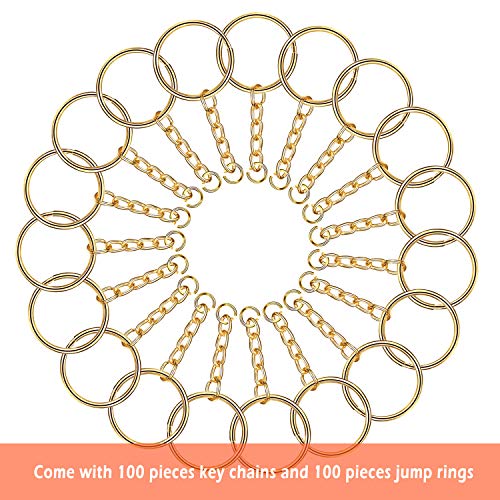 JEWMAY 100Pcs Split Key Chain Rings with Chain and Jump Rings Bulk for Crafts Supplies 1 Inch - Gold Color - Thumbnail 2