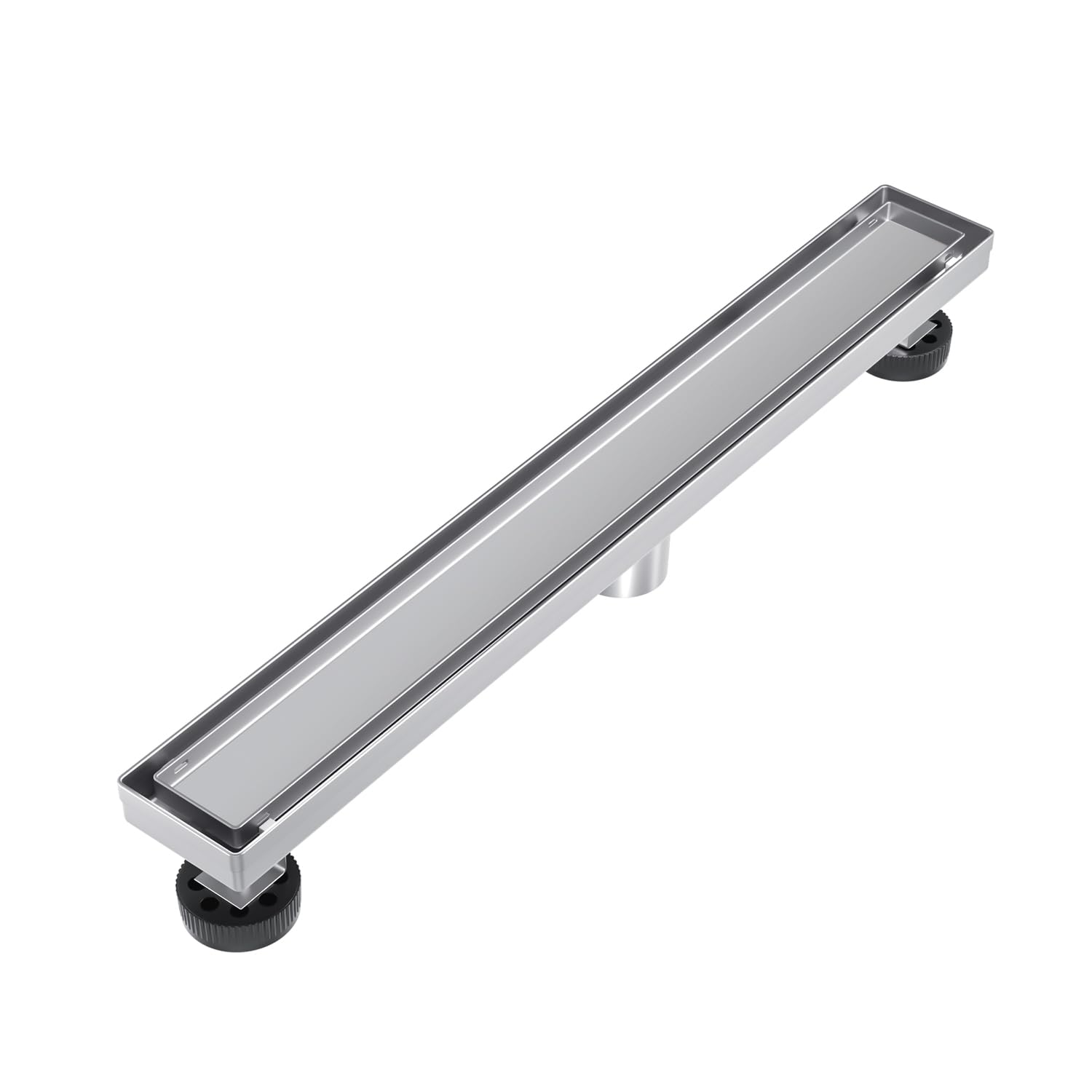 Photo 1 of EXF Linear Shower Drain 28 Inch Tile in, Brushed Stainless Steel Rectangle Bathroom Floor Drain with Hair Catcher, Adjustable Feet