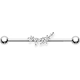 TRBR 14G Triangle Gemstone Industrial Piercing Jewelry Surgical Steel, CZ Industrial Bar Piercing, Industrial Jewelry for Women, 14 Gauge 38mm Length