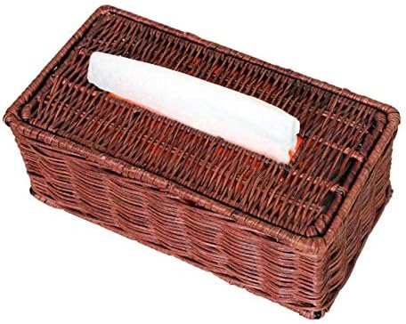 MSF Tissue Box Bamboo Rattan Woven Tissue Box Holder Paper Towel Rack Rectangular Household Hotel Bathroom Toilet Car Paper Towel Storage Basket,25x13.5x9.5cm (Color : Brown)
