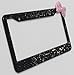 Carfond OTOSTAR 7 Row Pure Handmade Waterproof Bling Bling Rhinestones Stainless Steel Metal License Plate Frame with 2 Holes with Matching Screws Caps (Black/Pink Bowknot)