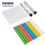 [20-Count] Chalkboard Chalk, PENNX Non-Toxic Dustless 12 White Chalk and 8 Colored Chalk (4 Colors, 2 of Each) with 2 free chalk holders for School and Office Use