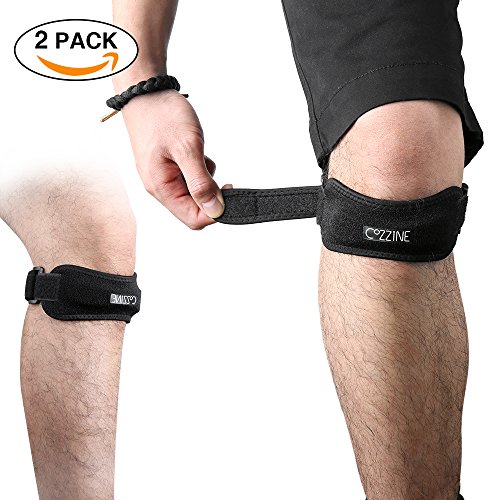 Patella Knee Strap, Cozzine Unisex Knee Pad Stabilizer Leg Adjustable Patella Band, Knee Pain Relief for Running, Hiking, Soccer/Basketball/Jumpers Knee/Tennis/Tendonitis, Volleyball & Squats, 2 Pack
