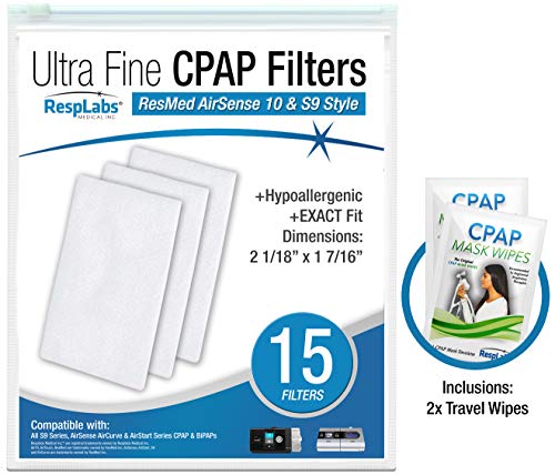 RespLabs CPAP Filters Compatible with AirSense, AirCurve - S9, AirStart, Autoset 10 | Disposable, Universal Replacement Filter Kit [15 Pack]