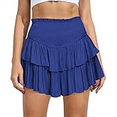 MiiVoo Women's High Waist Ruffle Flowy Mini Skirts Stretchy Waist Solid Lined Layered Pleated Casual Beach Short Skirt