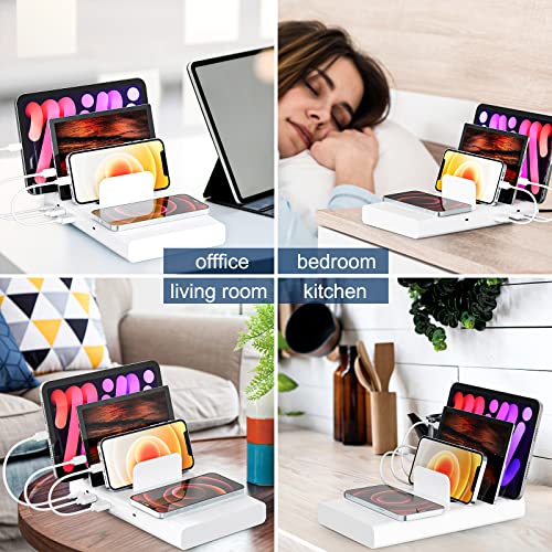 Wireless Charging Station for Multiple Devices, 50W 3 Ports Charging Dock with Fast PD USB-C, Wireless Charging Pad and 5 Mixed Cables Compatible with Cellphone iPad Kindle and Other Electronics