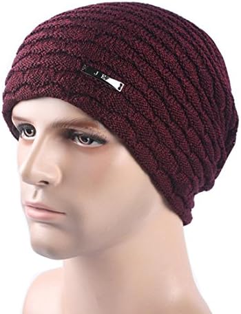 EKIMI Women Men Winter Thicken Knit Ski Metal Signs Hat Cap Beanie (Wine)