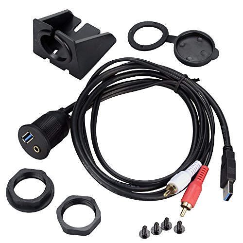 BATIGE USB 3.0 & 2 RCA Male To 3.5mm USB3.0 Female Car Mount Flush Cable 2RCA USB 3.0 Flush Mount Extension Cable - 3ft