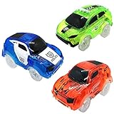 HZMENG Track Cars Compatible with Magic Tracks and Neo Tracks Replacement Light Up Racing Track Accessories with 5 Flashing LED Lights Glow in The Dark Best Toys for Boys and Girls ( 3 Pack )