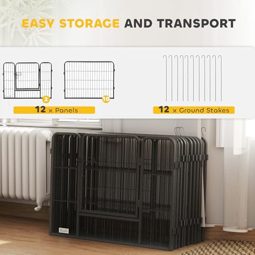 PawHut Dog Playpen, 31.5" W Heavy-Duty Metal Puppy Play Pen, Pet Exercise Fences for Outside and Indoor, DIY Design with Door for Small Dogs, 12 Panels, 23.5" H