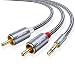 JSAUX RCA Cable, [6.6ft/2M, Dual Shielded Gold-Plated] 3.5mm Male to 2RCA Male Stereo Audio Adapter Cable Nylon Braided AUX RCA Y Cord for Smartphones, MP3, Tablets, Speakers, HDTV [Grey] primary