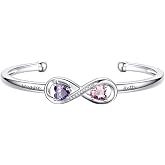 Custom4U Personalized Infinity Bracelets for Women Birthstone Name Bracelet | Open Cuff Bracelet Adjustable Mothers Day Valentines Birthday Jewelry Gifts for Women Mom Wife (Gift Box)