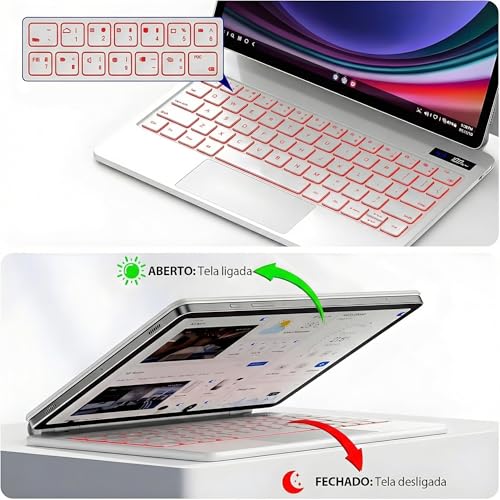 Capa com Teclado para Samsung Galaxy Tab S10 Lite/S10/S9 FE 10,9 Polegadas e S11/S9/S8/S7 11 Polegadas,Teclado Magnético Flutuante, Suporte Cantilever e Trackpad Multitoque Sem Fio (Branco)