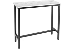 Mr IRONSTONE 39.4" Bar Table White Marble Industrial Pub Dining Height Table Bistro Table (Indoor USE ONLY)