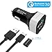 Quick Charge 3.0 Car Charger [QC 3.0] Fast Charger - LOVPHONE 2-Port / Dual USB Car Charger Adapter [QC 2.0 Compatible] Black Set with Micro USB Cable and Type-C adapter