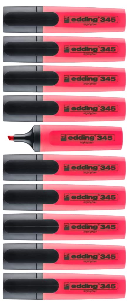 edding 345 highlighter - red - 10 highlighters - chisel nib 2-5 mm - ideal for bright markings and highlighting text passages and notes