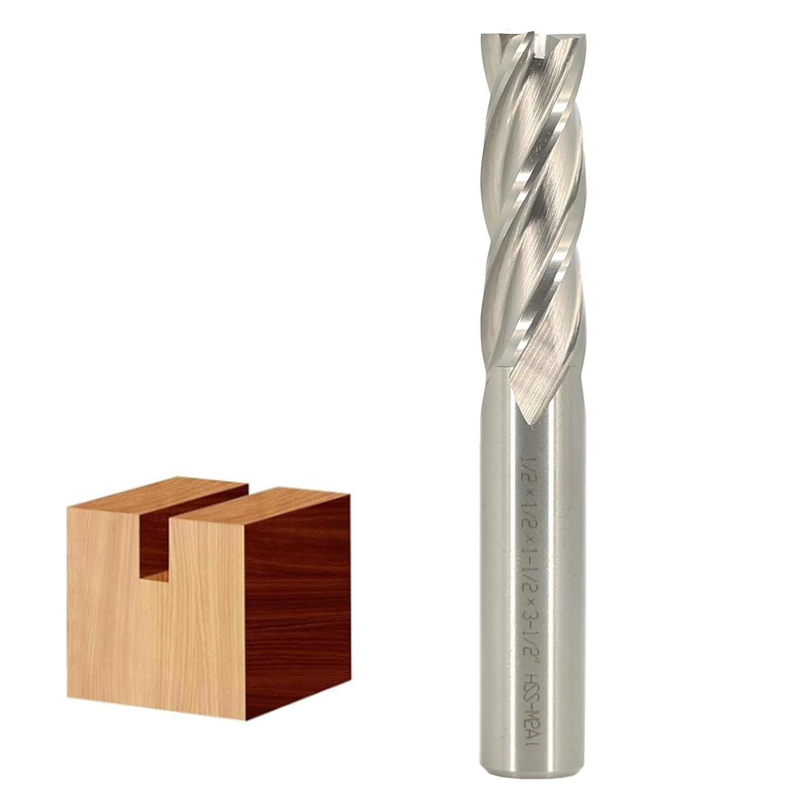 Sinoprotools Up-Cut Spiral Router Bit 1/2-Inch Shank, 4-Flute M2 High-Speed Steel HSS CNC Spiral Router Bits, 1/2" Cut Dia, 1-1/2" Cutting Length, for Wood Engraving Grooving