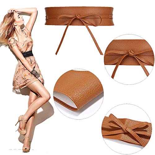 Faux Leather Obi Wrap Belt Womens Cityelf Around Cinch Band Wide Boho Waistband (tan b)