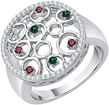 Diamond and Multicolor Gemstone Fashion Ring in 10K White Gold (7/8 cttw) (JK-Color, SI2/I1-Clarity) (Size-4)
