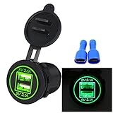 Iusun 4.2A Dual USB Charger Socket Adapter Power Outlet for 12V 24V Motorcycle Car (Green)