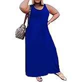 TOPSRANI Womens Plus Size Maxi Dresses for Women Oversize Casual Short Sleeve V Neck Loose Plain Solid Trendy Summer Dress