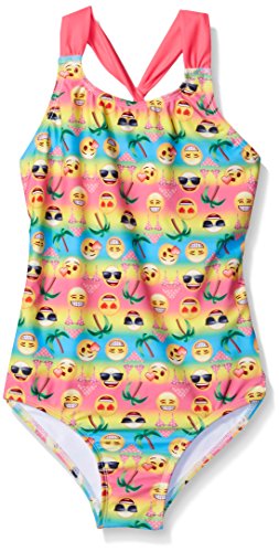 Freestyle Big Girls' SO Cool Emoji One Piece Swimsuit, Multi, 8