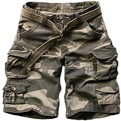 Hiwil Women's Cotton Loose Fit Multi-Pockets Camouflage Casual Twill Bermuda Cargo Shorts with Belt Dark Camo 2XL