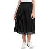 GORLYA Girls Chiffon Pleated Elastic High Waist A-Line Boho Swing Maxi Long Skirt 4-14T