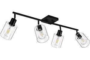 BRICOSMOCON 4-Light Track Lighting Fixtures with Seeded Glass Shade, Modern Kitchen Lighting Fixtures Ceiling, Rotatable Track Head, Wall Mount Ceiling Light for Bedside Hallway Bedroom, Matte Black