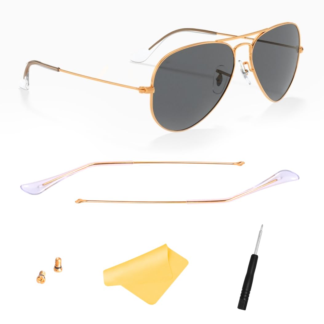 Photo 1 of Suitable/Replacement for Ray-Ban 3025 Aviator Sunglasse Temple Arms Nose Pads Temple Tips if Applicable (golden arm+clear temple)