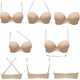 Plusexy Strapless Push Up Bras for Women Thick Padded Underwire Convertible Multiway Bras Nude 32C