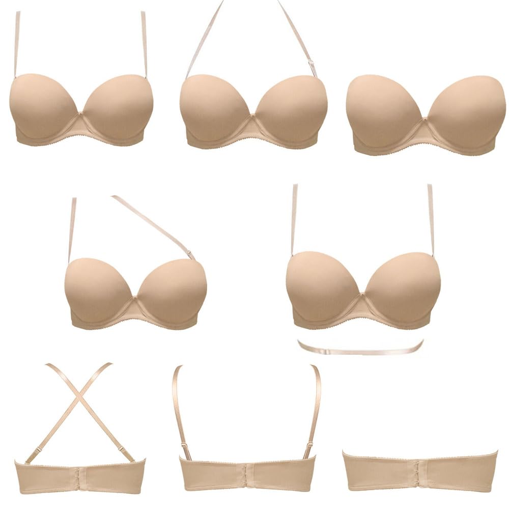 Photo 1 of Plusexy Women's Push Up Strapless Bra Thick Padded Underwire Convertible Multiway Bras Nude 34A