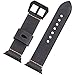 EACHE Geniune Leather Watch Band 42mm 44mm Grey Crazy Horse Calfskin Leather Strap for Iwatch Series 1,2,3,4 Black Adapter