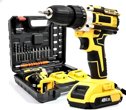 Furadeira e Parafusadeira de Impacto Sem Fio 48V Com LED, 2 Baterias Recarregáveis, Kit 32 Acessórios + Maleta Completa Premium – Alta Potência para Uso Profissional e Doméstico