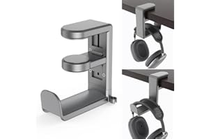 Headset Hanger with Desk Clamp Mount, Swivel Hook for Headphones, Space-Saving Organizer for Office and Gaming Desk (Grey)