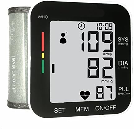 Blood Pressure Monitor Wrist Type Cuff Portable Digital Medical BP Machine Meter Automatic Heartbeat Detection,Pulse and Heart Rate Monitoring with LCD Display,FDA Approved for Home Use