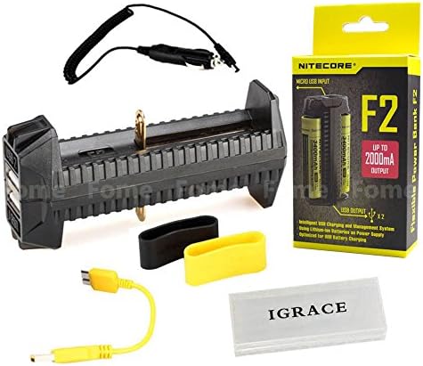 Smart Battery Charger, iGrace Nitecore F2 Flex Portable Dual-Port USB Battery Charger with iGrace Battery Box