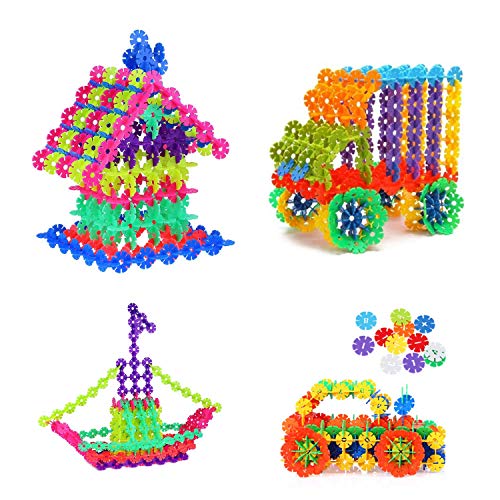 Xindinyi Rainbow Snow Flakes, 300 Piece Interlocking Plastic Disc Set Snowflakes Building Blocks Set Brain Educational Construction Set for Boys and Girls