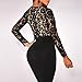 Kearia Women Sexy Deep V-Neck Bodycon Long Sleeves Mini Slim Lace Dress Clubwear Dress Black Medium