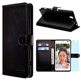 Sony Xperia C4 Case, INNOVAA Premium Leather Wallet Case with STAND Flip Cover W/ Free Screen Protector & Touch Screen Stylus Pen - Black