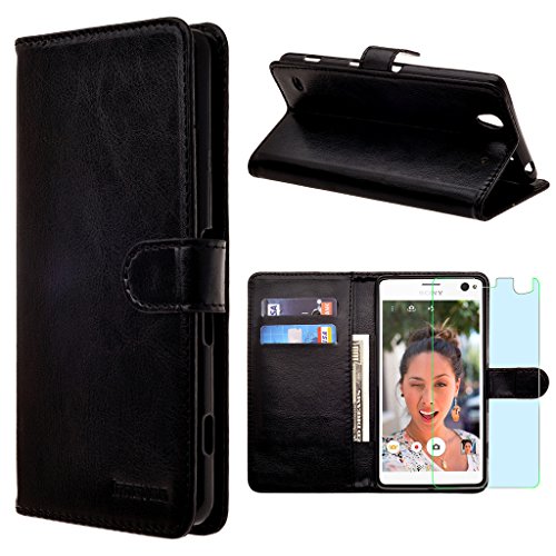 Sony Xperia C4 Case, INNOVAA Premium Leather Wallet Case with STAND Flip Cover W/ Free Screen Protector & Touch Screen Stylus Pen - Black