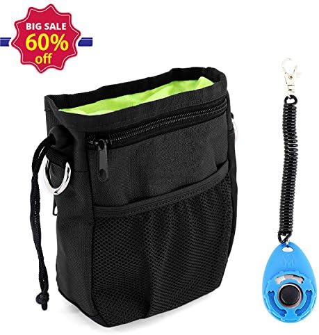 GOGOGOFUN Dog Training Pouch - with Roomy Pockets Dispenser, Easy to Carry All Things Your Dog Need with Adjustable Strap - Send Out with A Training Clicker (Black Only)