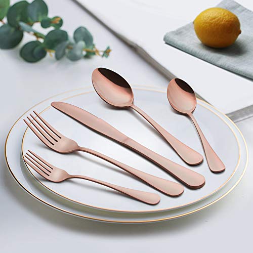 LIANYU Copper Silverware Flatware Set, 20 Piece Stainless Steel Cutlery