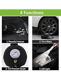 ProGreen 4 en 1 aspiradora de mano de alta potencia 12 V portátil auto humede seco vehículo aspiradora 120 W 4500Pa 14ft cable de alimentación Mini aspiradora con inflador de neumáticos bomba de presión y luz LED