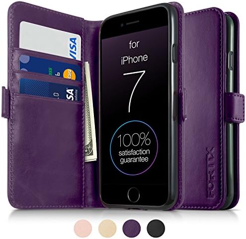 FORTIX Best Leather Flip Wallet Case for Apple iPhone 7- Premium Quality Carry-All Apple iPhone 7 Case- Handmade PU Leather, Book Design Stand Flip Wallet Phone Case Cover (purple)